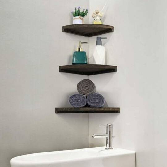 Brown Rustic Floating Corner Wall Shelf Set